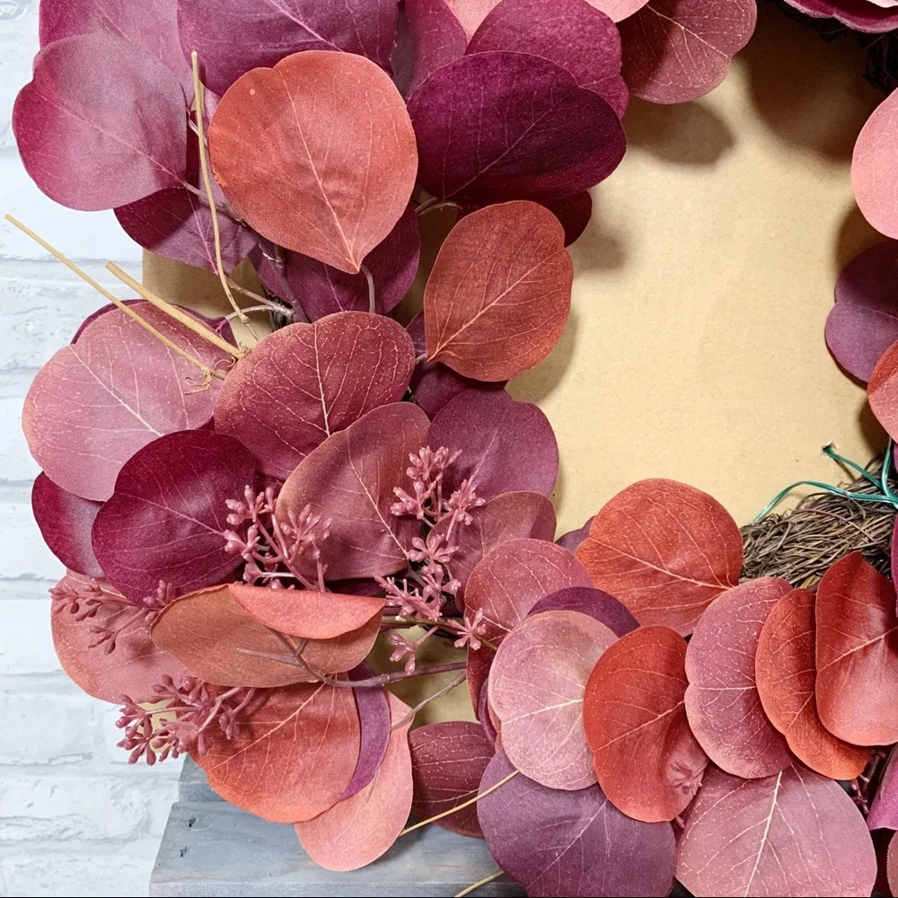 Threshold Burgundy Faux Floral Dried Leaves Wreath - Home Decor - Fall